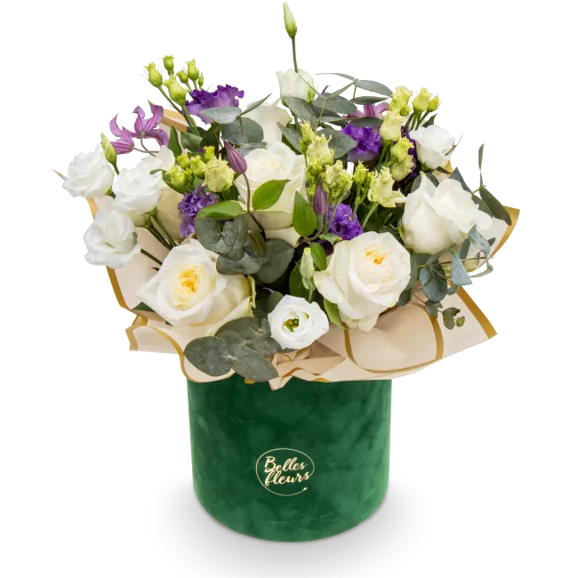 Flower box of roses and lisianthus